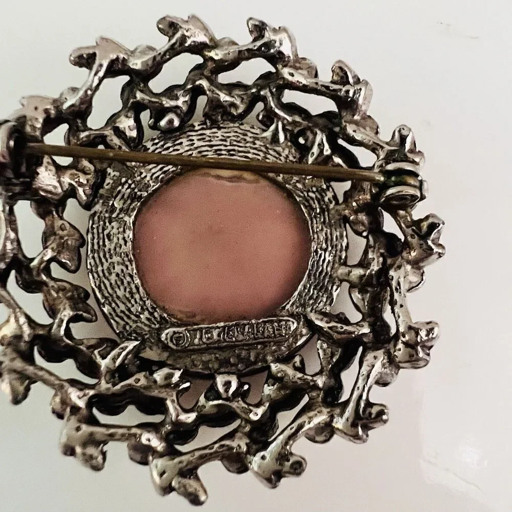 Jewelarama Brooch Prism Round Pinkish Reflective Dark Silver Tone 4156